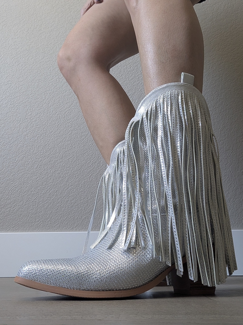 Silver Fringe Western Ankle Boots - Women